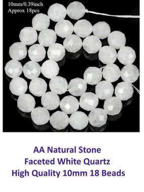 AA Natural Stone  Faceted White Quartz  High Quality 10mm 18 Beads